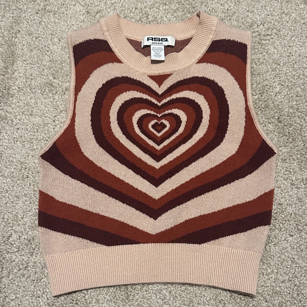 RSQ Women's Heart Pattern Sweater Vest - Tan and Brown